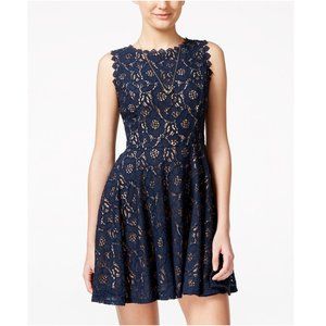City Studios Navy Lace Fit & Flare Dress, Size 0